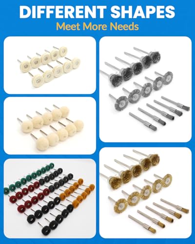 100Pcs Polishing Kit for Dremel, Buffing Polishing Wheel Wire Brush Set, Shank 1/8 Inch Shank Polishing Kit for Metal Wood Watch Jewelry Brass - style: 100PCS-Polishing Kit
