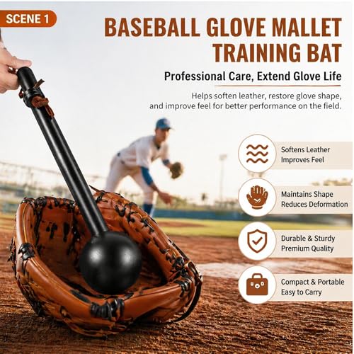 Hollowfly Baseball Glove Mallet 12 Inch Baseball Softball Glove Shaping Hammer with Leather Rope- Quick Create Ball Shaped Pocket for Softball - color: Black