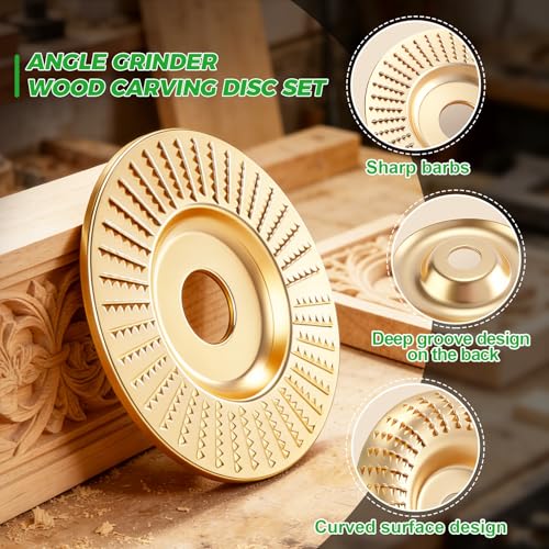 5PCS Wood Carving Disc Set for 4 and 4 1/2 Angle Grinders, Grinding Wheel Shaping Disc with 7/8"-5/8" Arbor for Wood Carving,Tree Stump Cutting, DIY Woodworking & Wood Sculpting