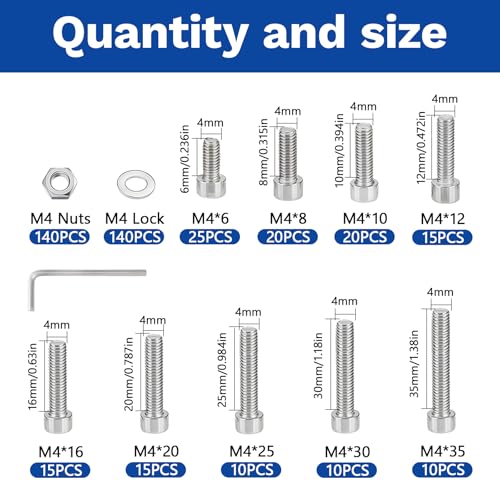 420Pcs M4 201 Stainless Steel Hex Socket Cap Bolt & Nut Set - size: M4x6/8/10/12/16/20/25/30/35-420Pcs