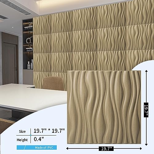 Art3d PVC Wave Textured 3D Wall Panels, 19.7 x 19.7 in, 12-Pack, Walnut