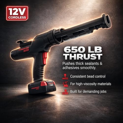 5026 Series Cordless Caulking Gun – 20V Lithium Battery Powered Electric 10oz Cartridge Dispenser, Lightweight 5.2 lbs, 850 lb Thrust, No-Drip Sealant & Adhesive Applicator - size: 10oz / 300ml, style: Cordless 20V (5000 Series)