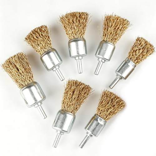 Brass Coated Wire Brush Set for Drill, 1/4 Inch Shank,Crimped Carbon Steel Bristles for Rust Removal, Paint Stripping, Corrosion Cleaning, Surface Scrubbing, Deburring (6 Sizes,30pcs) - size: 6 sizes,30pcs