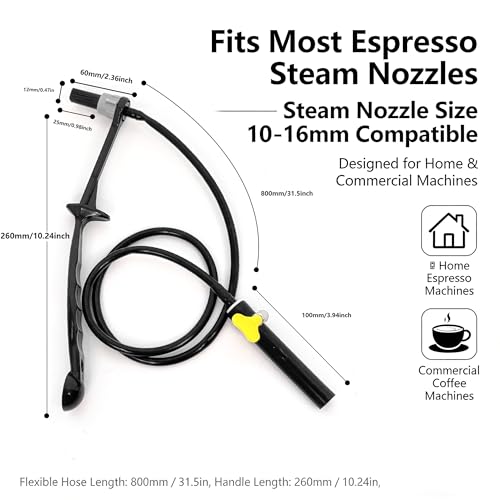 Espresso Machine Cleaning Brush with 36 Inch Silicone Hose Steam Wand Tool - color: Black