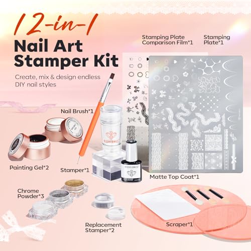 modelones 16Pcs Nail Stamping Kit French Tip Stamper Lace Nail Stamp Plate - color: A1 Romantic Lace