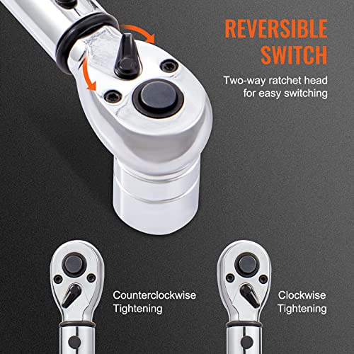 VEVOR 1/2-inch Drive Click Torque Wrench 25-250ft.lb/34-340n.m, Dual-Direction Adjustable Torque Wrench Set with Mechanical Dual Range Scales and Adapters Extension Rod - size: 1/2" 4 PCS