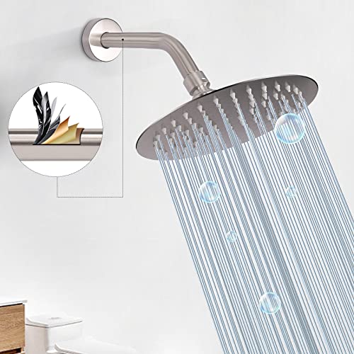 Shower Arm with Flange and Teflon Tape, Wall Mounted Shower Pipe 304 Stainless Steel Extension Arm for Fixed Shower Head & Handheld (6 Inch, Brushed Nickel) - color: Brushed Nickel, style: 6 Inch
