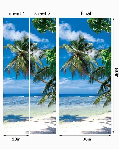 FLFK Door Decal Sticker - Beach Palms,Peel and Stick Mural,Combined Size 36"x80",Split into 2 Pieces - color: Mt5466, size: 36"x80"