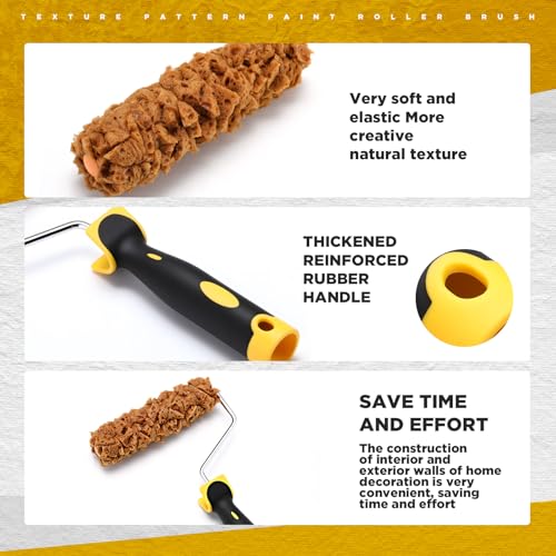 Threlaco 3 Pcs Texture Sponge Paint Rollers with Frame, 6in Roller for Wall