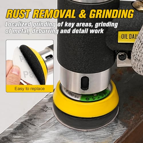 SI FANG 2'' 3'' Mini Orbital Air Sander High Speed Pneumatic Polisher | 15000 RPM, Random Orbital Small Detail DA Sanders for Auto Body Work, Wood, Metal, Rust Paint Removal, Latest Stable Version - style: Air Sander Only