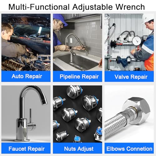 Adjustable Wrench 10 Inch Heavy Duty Wide Jaw Opening Wrench for Automotive Plumbing Household Garage Repair - size: 10inch