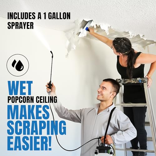 Popcorn Ceiling Removal Tool Kit - 14in Scraper with 1 Gallon Sprayer