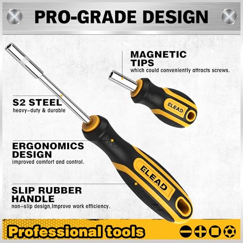 26-Piece Magnetic Security Torx Screwdriver Bit Set - 1/4 inch Magnetic Bit Driver, T5-T40, Ergonomic Cushion Grip 95mm & 210mm Handles, Torx, Square, Phillips, Slotted Bits - size: 26-Piece