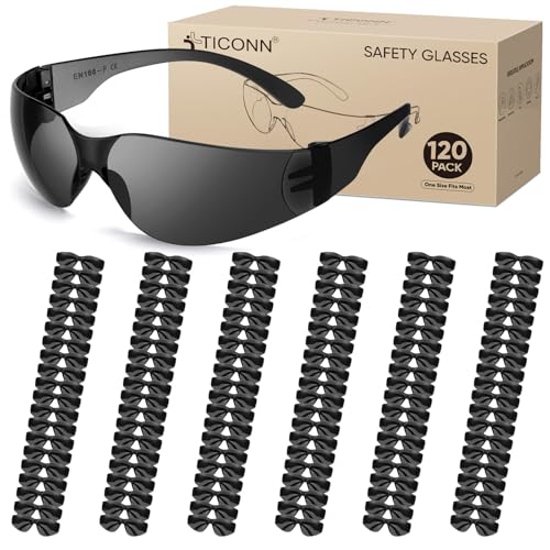 TICONN Clear Safety Glasses for Men & Women, ANSI Z87.1 Safety Goggles - style: 120 Pairs Charcoal