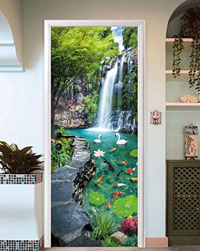 FLFK Door Decal Sticker - Waterfall,Peel and Stick Mural,Combined Size 36"x80",Split into 2 Pieces - color: Mt747, size: 36"x80"