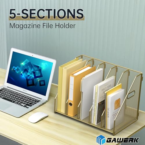 MINDEPOT Desk File Organizer Folder Holder with 5 Vertical for Office, Gold - color: Gold