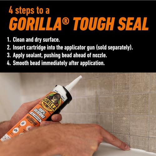 Gorilla 100% Silicone Waterproof Caulk, All-Purpose, White, 10 oz Cartridge - color: White, size: 10oz Cartridge