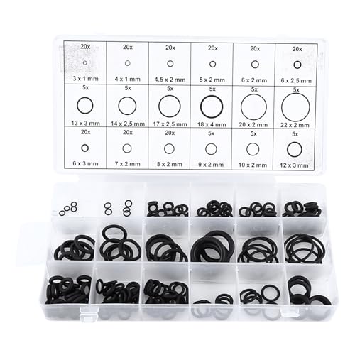 Eujgoov 225pcs Nitrile Rubber O Washer Sealing Assortment Kit 18 Sizes for Car Auto Vehicle Repair, Fittings, AC Manifold, Well Packaged in Re-sealable Plastic Case, No Pollution,