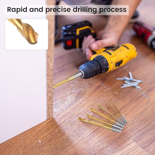 6 Pack Titanium Drill Bit Set, 3-8mm Serrated Side Cutting Drill Bit, Titanium Serrated Cutting Bits, Woodworking Tools, Hole Holesaw Tool for Plastic Metal Wood Hole