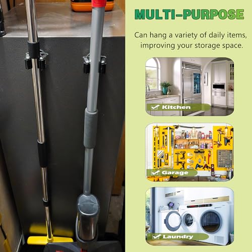 ULIBERMAGNET Magnetic Mop Broom Holder,6 Pack Heavy Duty Movable Magnetic Broom Holder Rack,Anti-slip Wall Mounted Utility Storage Mop Shovel Hanger for Garage, Kitchen, Laundry, Garden - style: 12LB 2PCS Silver&Black Magnetic Mop Holder