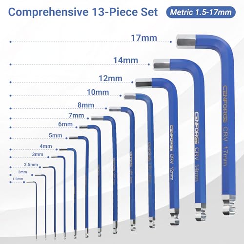 13-Piece Jumbo Metric Hex Key Set (1.5mm – 17mm) – Extra Long Arm Ball End Allen Wrenches – Heavy Duty CR-V Steel L-Keys for Automotive, Industrial & Machinery Repair - style: Metric 1.5-17mm