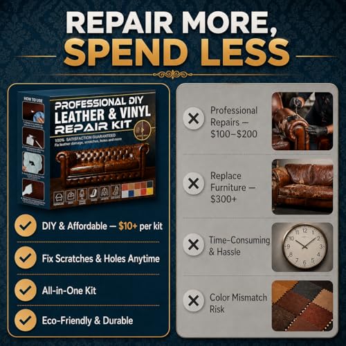 Vigorder Leather Repair Kit for Furniture, Vinyl Repair Kit for Car Interior, Sofa, Purse and Jacket, Restore Any Material with Super Easy Instructions to Fix Scratches, Tears, Holes, Peeling