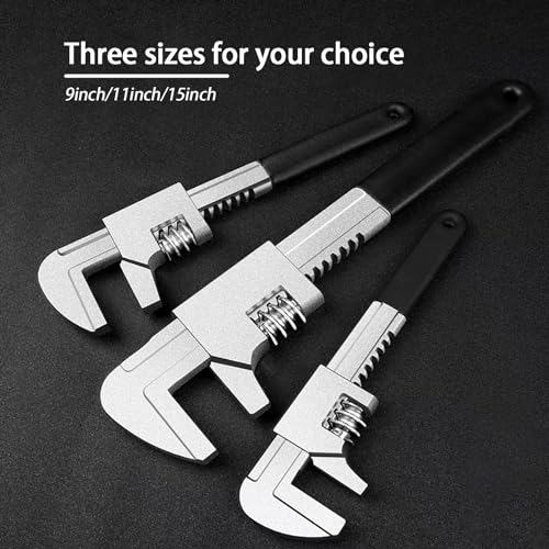 Non-slip Design 11 inch Automotive Wrench with [Silicone Non-slip Grip] Adjustable Wrench Fits a Variety of Fastener Sizes for Construction Machine Automobiles Home Repairs 11'' Black - color: Black, size: 11 inch