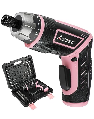 AVID POWER 4V Electric Cordless Screwdriver Set 5.65Nm 44 Bits with Case - color: 2-pink