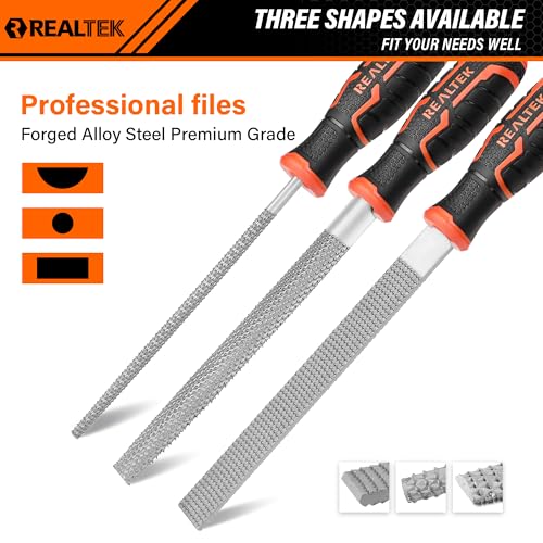 REALTEK 3Pcs Wood Rasp Files Set,Half Round/Round/Flat Files for Metal - style: Wood Files-3pc
