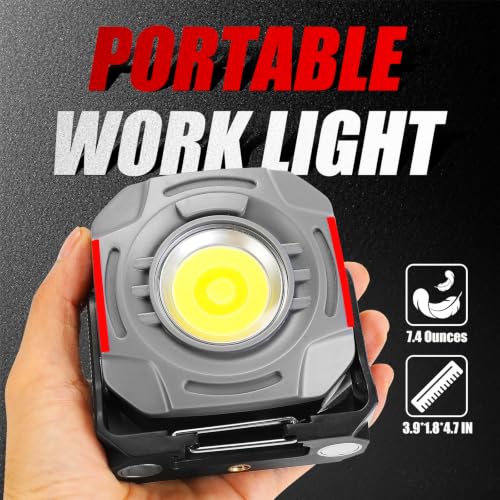 SUNPRO Magnetic Job Site Light Rechargeable FloodLight with Hook(1, Grey) | Portable Work Light with 270° Rotating Stand Stepless Dimmable Flashlight for Home Hurricane Camping Car Repaire Emergency