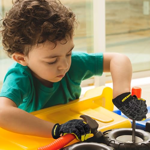 Kids Genuine Leather Work Gloves Age 2-12, Touchscreen, Reflective - color: Black 2 Pairs, size: Small (3-6 Years Old)