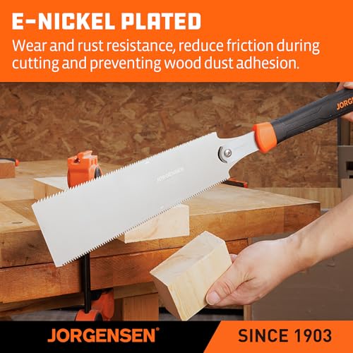 JORGENSEN Japanese Pull Saw, 10 Inch Pro Double Edge Hand Saw - SK5 Flexible Replaceable Blade, 7-12 & 18 TPI Flush Cut Blade, Japanese Handsaw for Hardwood & Softwood Woodworking, Wood Trim