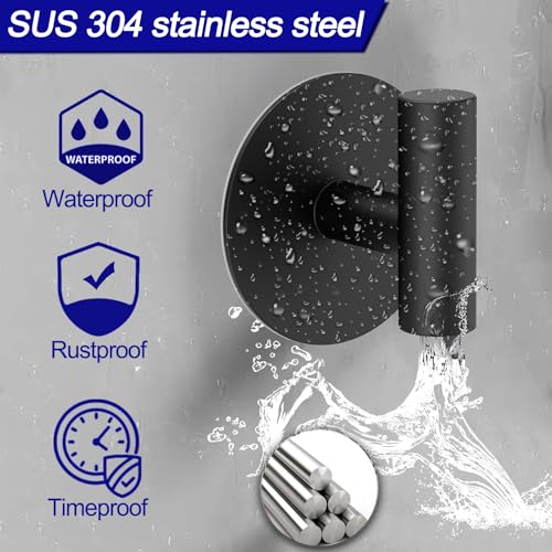 Bntuk Adhesive Wall Towel Hooks, No Drill Waterproof Bathroom Shower Hooks - color: Black, size: 2 Pack