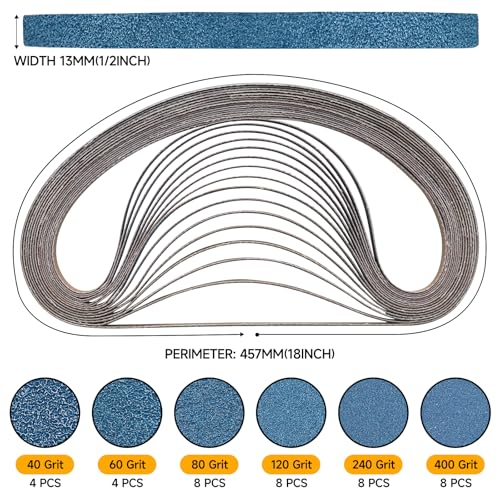 40-Piece Premium 1/2 x 18 Inch Zirconia Sanding Belts 40-400 Grit - color: Mix Grit, size: 1/2x18 Inch