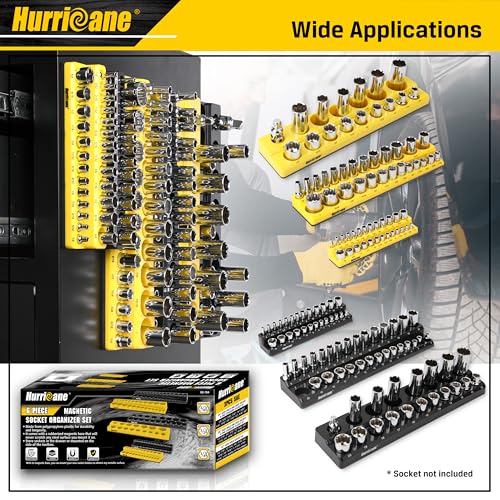 HURRICANE Magnetic Socket Organizer Set, 6 Piece Socket Holder Set Includes 1/4", 3/8", 1/2" Drive Metric SAE Socket Trays - size: 6 Piece