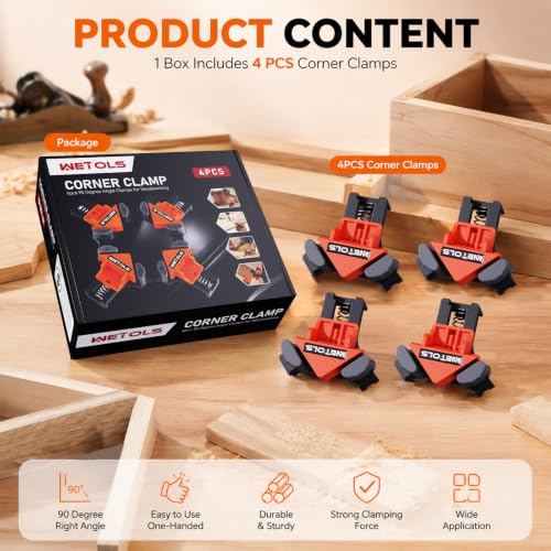 WETOLS 90 Degree Corner Clamp Set, 4 Pcs Adjustable Clamps for Woodworking