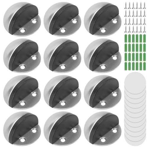 12 Pcs 1.8 x 1.1 in Floor Door Stopper,Brushed Stainless Steel Dome,Silver