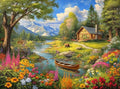Adult Jigsaw Puzzle Log Cabin Mountain Lake - color: Mountain Refuge