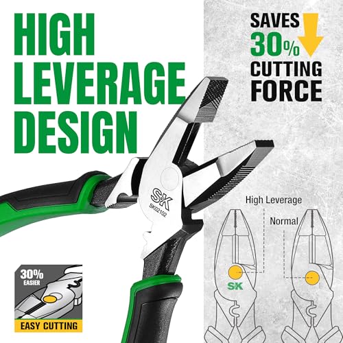 SK 9.5-Inch Linesman Pliers, Laser Hardened Cutting Edges, Cross Teeth - style: 9.5in Linesman Pliers