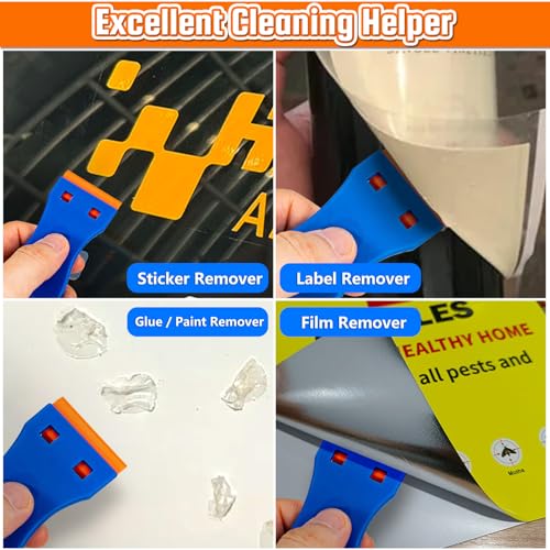 Plastic Razor Blade Scraper, 2PCS Scraper Tool with 100PCS Plastic Blades Carry Case, Cleaning Scrapers Remover Storage for Stickers, Decals, Adhesive, Labels, Paint, Glass, Car, Window, Caulk