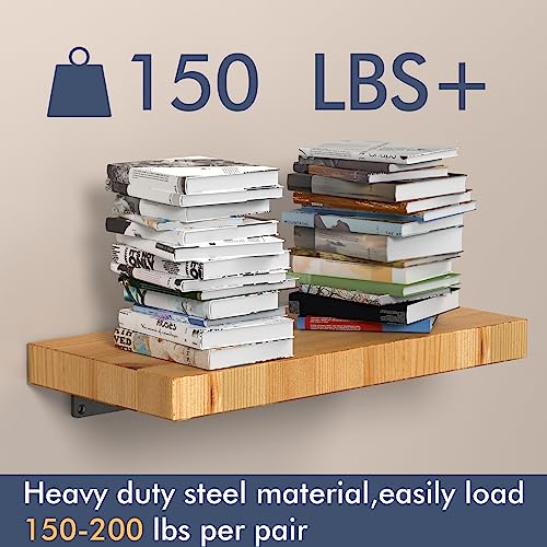 Starunder 6 Pack Floating Shelf Brackets, 10 inch Heavy Duty Industrial Shelf Bracket, Black Metal L Brackets for Shelves Support DIY(1/5 Inch Thicked) - size: 10 Inch