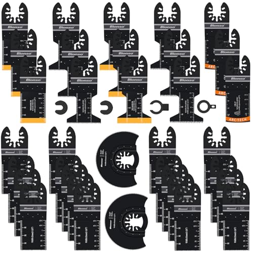 Bionso 35PCS Oscillating Tool Blade Cuts Wood and Metal, Sharp and Durable Titanium Multitool Blades, Multi Tool Blades Kits, Oscillating Saw Blades Fit Dewalt Milwaukee Ryobi Makita Worx Rockwell
