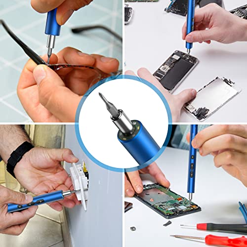 AMIR Electric Screwdriver for PC Building, 28 IN 1 Small Power Automatic Screwdriver Set with 24 Bits, Rechargeable Portable Magnetic Repair Tool Kit with LED Lights for Laptops, Watches, Blue - color: Blue