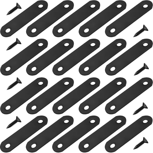 20 Pack Black Flat Bracket Straight Brace, 2.2 x 0.63 inch - color: Black, size: 20 Pcs / 2.2 x 0.63 in