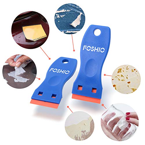 FOSHIO Plastic Razor Blade Scraper Include 2PCS Scraper Tool and 100PCS Blades for Gasket Remover, Labels Decal and Adhesive Remover for Windows and Glass - color: Blue