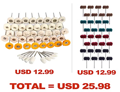 82PCS 1Inch Polishing Kit, Buffing Kit - Professional Wool Fabric Cotton Kit (50PCS) & Abrasive Set (32PCS) Mounted 3mm Shank for Rotary Tool Accessories