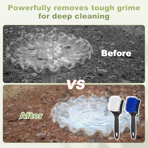 M METERXITY 2-Pack Bird Bath Cleaning Brush, 8.3 Inch Plastic Bird Bath Cleaner with Ergonomic Handle for Feeder/Fountain/Outdoor Cleaning, Utility Hard Stiff Bristle Scrub [White, Blue] - color: White, Blue