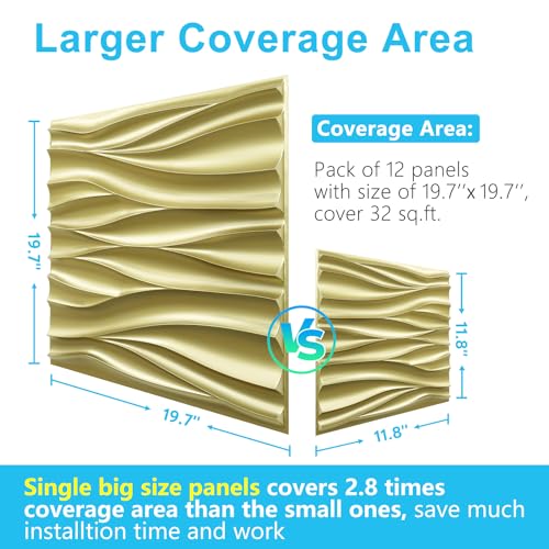 STICKGOO 3D Wall Panels, Champaign Gold Wave Design, 19.7''x19.7'' - color: Champaign Gold