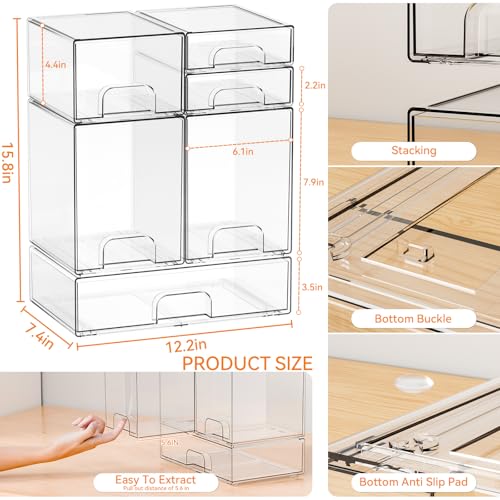 Yieach 6 Set Clear Baby Bottle Organizer for Countertop,BPA FREE Bottle Station Organizer for Breast Pump Parts,Pacifier and Baby Accessories,Stackable Drawers for Bathroom,Cabinet,Pantry Organization - style: 6 PACK