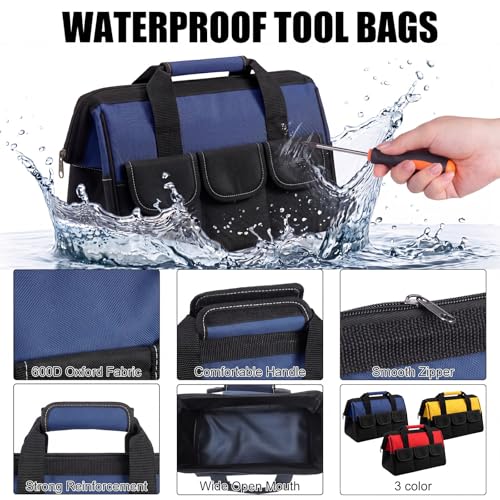 Sanwuta 3 Pack 13 Inch Tool Bags, Side Pockets, Blue, Red, Yellow - color: Blue, Red, Yellow, size: 13 Inch, style: Side Pockets